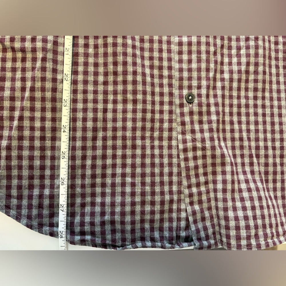 Zara Basic Slim Fit Button Up Shirt | Men’s Large | Gingham Burgundy Grey Cotton - Picture 9 of 9